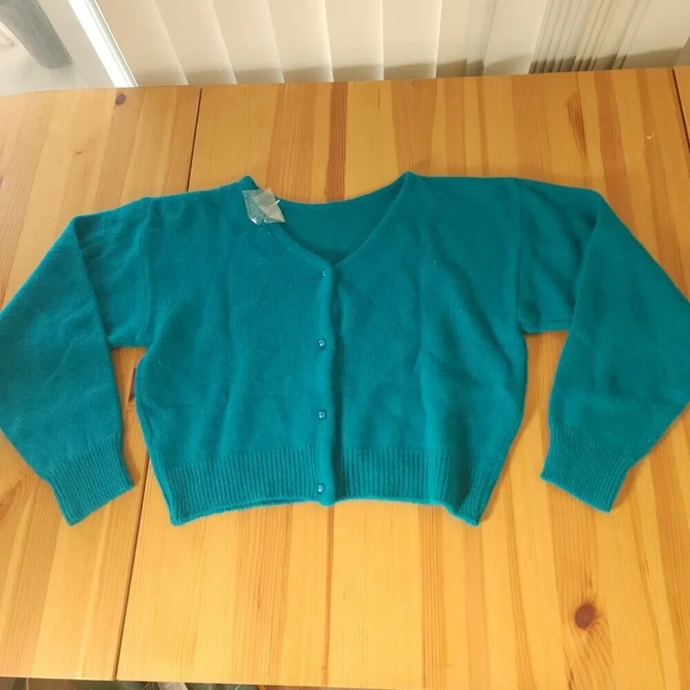 Vintage Dalmys Angora Lambswool Sweater, Teal Lightly Cropped, Classic S - Picture 2 of 8